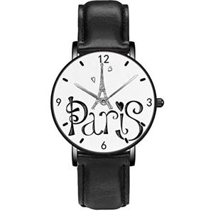Kunstwerk Parijs Eiffeltoren Frankrijk Klassieke Patroon Horloges Persoonlijkheid Business Casual Horloges Mannen Vrouwen Quartz Analoge Horloges, Zwart