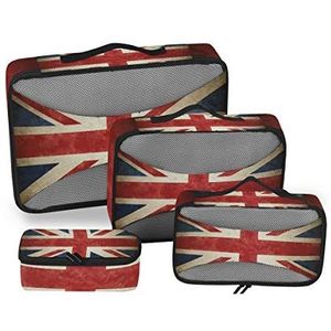 BIGJOKE Travel Packing Cubes 4 Set Engeland Groot-Brittannië Vlag UK Lichtgewicht Reizen Bagage Accessoires Reizen Verpakking Tassen Organizers Opbergtas