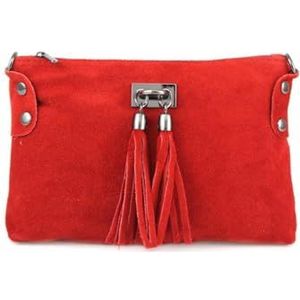 Made in Italy lederen clutch voor dames, suède, handtas, schoudertas, buideltas, crossover, rood, ca.: 24x16 (BxH), Schoudertas