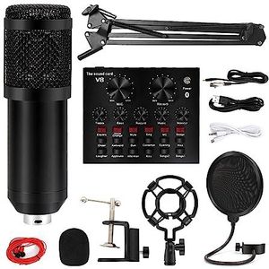 Geluidskaartset, Condensatormicrofoon met ophanging, schaararm, cardioïde microfoon met V8-geluidskaart for het opnemen van zang(US 4)