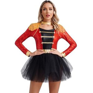 Xnihocha Dames Circus Ringmaster Kostuum Pailletten Tule Tutu Jurk Halloween Cosplay Party Fancy Dress Rood XL