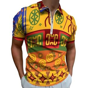 Etnische Ornamenten Patronen Half Zip-up Polo Shirts Voor Mannen Slim Fit Korte Mouw T-shirt Sneldrogende Golf Tops Tees 4XL