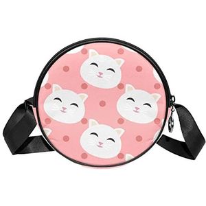 Messenger Bag Roze Cat Crossbody Tas voor Dames Rond, Meerkleurig, 6.7x6.7x2.3 in, Sling Rugzakken