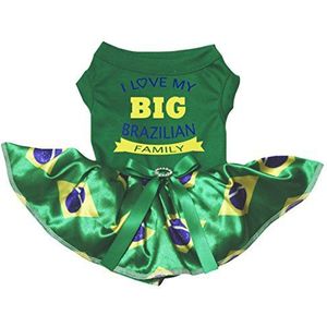 Petitebelle Ik hou van mijn grote Braziliaanse familie katoenen Shirt Tutu Puppy hond jurk (klein, groen/Brazilië vlag)