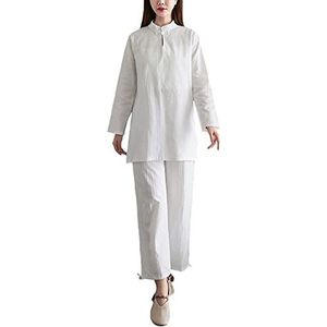 Vrouwen Tai Chi Kleding Vechtsport Pak 2022 Yoga Kleding Zen Tweedelig Pak Wit Zen Kleding Vrouwelijke Fee Meditatie Chinese Stijl Losse Vrouw,White-M