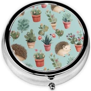 Pillendoosje met spiegel, retro pillendoosje met 3 vakken, egel, kleine pillenorganizer voor portemonnee of zak, decoratieve metalen medicijnen, vitamine-organizer, unieke geschenken