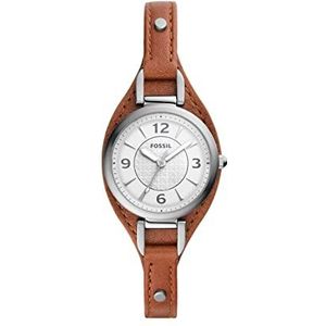 Fossil Carlie horloge voor dames, Quartz uurwerk met roestvrij stalen of leren band, Wit en bruin