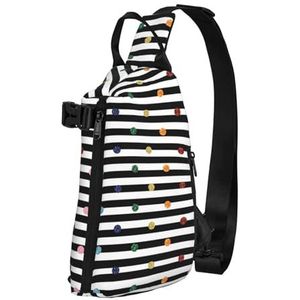 EdWal Golden Retrievers Print Borst Tas Sling Bag Crossbody Rugzak Schoudertas, Voor Reizen Wandelen Fietsen Camping, Glitter Rainbow Polka Dot Streep Zwart en Wit, Eén maat