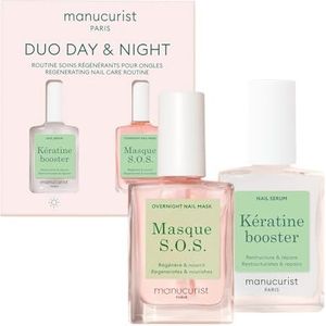 Manucurist Duo Dag & Nacht – Routine voor Zachte of Beschadigde Nagels – Nagelkit: 1 Versterkend Serum met Plantaardige Keratine, 1 Nachtmasker voor Nagels – Snelle Nagelverzorging – Intensief Herstel