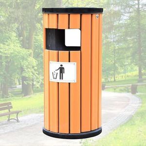 Outdoor geclassificeerde vuilnisbak, duurzame stalen prullenbak met houten paneel, ronde afvalcontainer, enkele ton, 30 liter grote capaciteit afvalinzameling (Color : Yellow)
