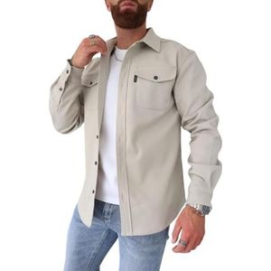 ArknAv Heren B-button-down sweatshirt-jas, casual, stijlvolle overhemd, casual jeugd-herenhemd, beige, XL