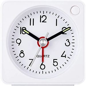 YouJabz Analoge Wekker, Klassieke Analoge Reiswekker met Sluimerfunctie en Licht, Mini-wekker, Compact Formaat, Wekker zonder Tikken, Rustig Kwartsuurwerk, Crescendo-alarm, Eenvoudige Bediening