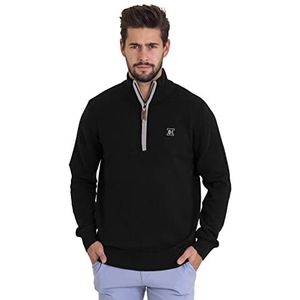 BlauerHafen Heren lange mouwen Jumper High Neck Quarter Zip Troyer Regular Fit 100% Katoen Trui Soft Sweater, zwart, M