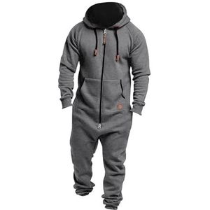 EflAl Onesie jumpsuit met capuchon, voor heren extra grote rompers met ritssluiting, ongedwongen effen kleur, eendelig joggingpak, nachtkleding (Kleur: Lichtgrijs, maat: 5XL)
