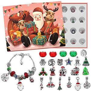 2022 Christmas Countdown Calendar, 24 Days Countdown Christmas Advent Calendar Bracelet Diy Bracelet Set, Xmas Themed Charm Bracelet Making Set, Gifts For Girls Kids Teens (E)