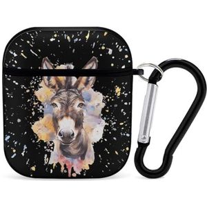 Aquarel Ezel Leuke Case Voor AirPods 2 & 1 Shockproof Beschermende Hoofdtelefoon Gevallen Cover Met Sleutelhanger Voor Mannen Vrouwen
