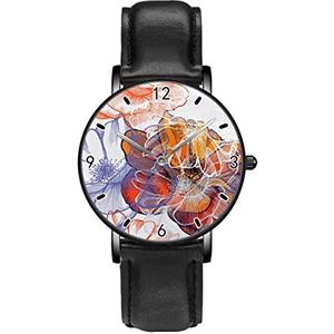 Abstracte Bloemen Met Rozen Horloges Persoonlijkheid Business Casual Horloges Mannen Vrouwen Quartz Analoge Horloges, Zwart