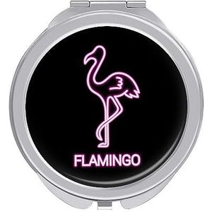 Flamingo Neon Light Compacte Spiegel Ronde Pocket Make-up Spiegel Dubbelzijdige Vergroting Opvouwbare Draagbare Handspiegel