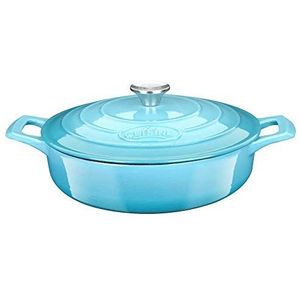 La Cuisine 3175MB Hoogwaardige, geëmailleerde gietijzeren braadpan, 3,5 l, 28 cm diameter, matzwarte geëmailleerde coating aan de binnenkant, lichtblauwe geëmailleerde buitenkant