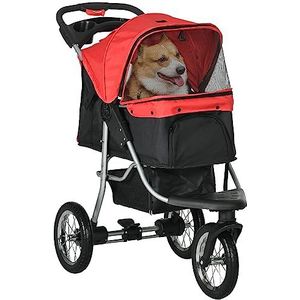 PawHut Hondenkar hondenbuggy kattenbuggy PetBuggy met 3 wielen opvouwbaar honden Kat Oxford rood + zwart 109,5 x 54,5 x 106,5 cm