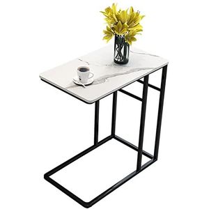 Kleine salontafel Huishoudelijke essentials Slate Industriële smalle eindtafel | Metalen C-vormige frame en rechthoek leisteen Top, moderne meubels Kleine Theetafel