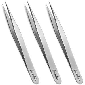 Beaditive Hoge precisie pincet 3 stuks - 4,7 inch ambachtelijke pincet voor naaien, kralen en doe-het-zelf ambachten - niet-gekartelde sieraden pincet set met fijne punt tips - roestvrij stalen