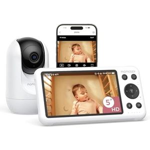 Momcozy BM04 Babyfoon met camera-app, 5 inch wifi-video-babyfoon met camera en audio, 4 x zoom, bewegings- en wijnidentificatie, veilig hek, helder nachtzicht, 2-weg gesprek, foto- en video-opname