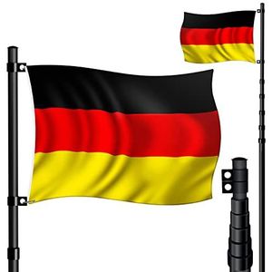 KESSER® Telescopische vlaggenmast aluminium 6,30m bodemhuls 60cm incl. Duitse vlag, in hoogte verstelbaar, vlaggenmast, Duitsland, vlag, aluminium, Zwart