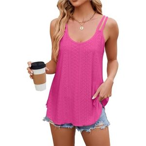 Badpakcover-up for dames, casual zomerjurkcover-up, spaghettibandjes met oogjes en kapmouwen(Rose red,XXL)