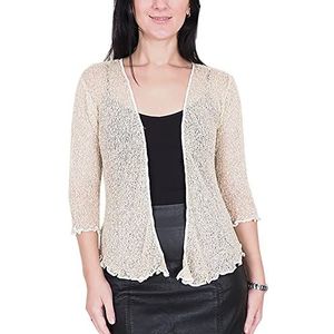 Mimosa Damesvest, gehaakt, glitter of effen, elastisch, kant, visnet, omslagdoek, open vest, maat 34-58, Ivoor/Goud, One size Grote Maten