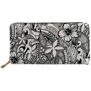 SENATIVE Vrouwen Lange Slanke Purse Mode Muti-Card Clutch Bag Pecfect Gift voor Lover, Polynesische stammen Plumeria (zwart) - 20201208Z21-2