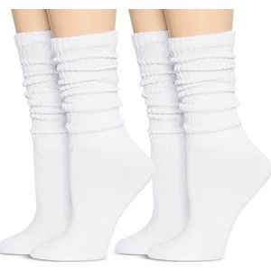 Shewant Crew Sokken Voor Vrouwen Multipairs Katoen Gewatteerde Atletische Mid Kuit Rib Tube 80s Retro Scrunch Slouch Sokken, Wit-2 paar, One size
