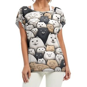Leuke Doodle Cats dames korte vleermuismouwen shirt ronde hals T-shirts losse tops voor meisjes, Patroon, L