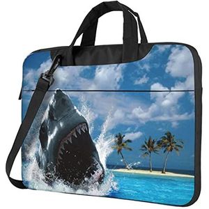 ZaKhs Ocean Shark Print Laptop Tas Met Schouderriem Computer Tas Slanke Handtas Voor Vrouwen Mannen, Zwart, 15.6 inch