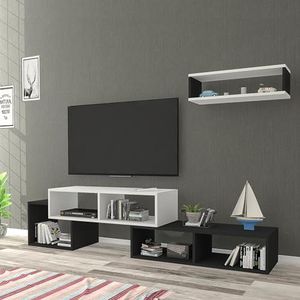 [en.casa] TV meubel met wandrek Malvik 170x29,5x42 cm wit en zwart
