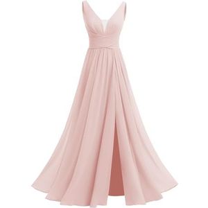 Off-shoulder bruidsmeisje jurken A-lijn formele avond prom jurk voor vrouwen met split WYX545, roze, 32