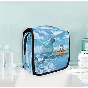 Hangende opvouwbare toilettas cartoon schilderij blauwe zee make-up reizen organizer tassen tas voor vrouwen meisjes badkamer