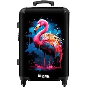 NoBoringSuitcases.com © Reiskoffer Harde koffer Trolley Rolkoffer Grote koffer Reiskoffer met 4 wielen, TSA-slot (Gekleurde flamingo voor een verfexplosie), (Middelgroot 67x43x25 cm)