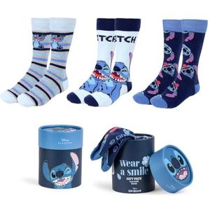 Disney Lilo en Stitch sokken, set van 3 sokken, kousen in mooie geschenkverpakking, blauw, 36-43 EU