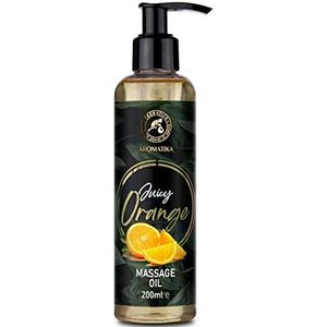 Massageolie oranje 200 ml - sinaasappelolie - amandelolie - druivenpitolie - jojoba-olie - rozemarijnolie - jeneverbesolie - lichaamsverzorgingsolie - voor alle huidtypes - ontspanningsolie - massageolie voor koppels