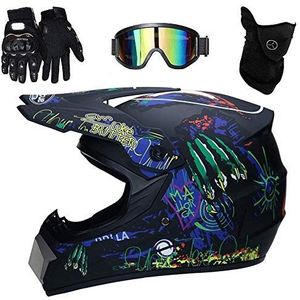 Jeugd Kinderen Motorcross Helm, met Bril Handschoenen Masker Volwassen Uniseks Volledige Gezicht MTB Motor ATV Scooter Kruis Bergafwaarts Enduro-races MX Vierling Crossmotor Helm