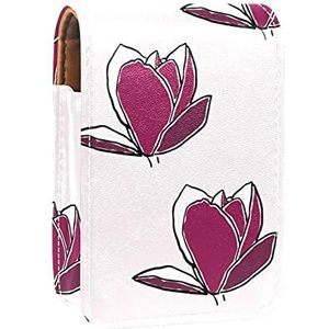 Pioenroos met bloemenmotief, grijs/roze, bedrukt, lippenstift-organizer, met spiegel voor handtas, make-uptas voor onderweg