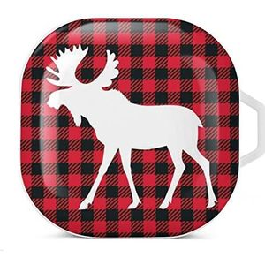 Moose Buffalo Plaid Set Oordopjes Hoesje Compatibel met Samsung Hard Shell Beschermhoes Wit-Stijl