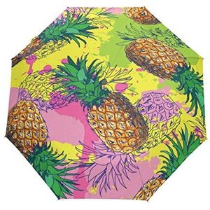 Gele Ananas Art Paraplu Winddicht Automatische Opvouwbare Paraplu's Auto Open Sluiten voor Mannen Vrouwen Kinderen
