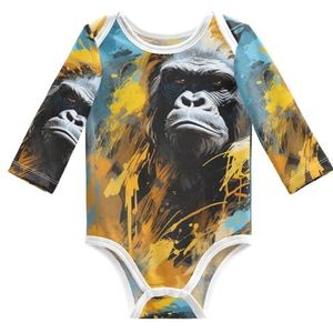 KAAVIYO Abstract kunstwerk Gorilla babybody lange mouwen katoenen bodysuit voor neutrale pasgeborenen 3-24 maanden, Patroon., 9 Maanden