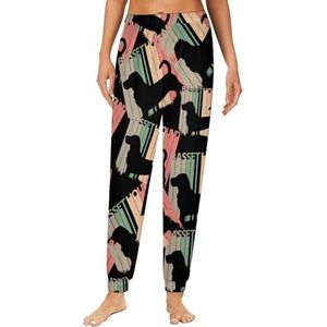 Vintage Basset Hound Hond Dames Pyjama Lounge Broek Elastische Tailleband Nachtkleding Bodems Print