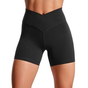 CRZ YOGA Womens Butterluxe Crossover Biker Shorts 5'' - Criss Cross High Waisted Workout Yoga Shorts Buttery Soft zwart XL