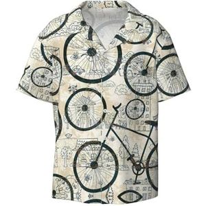 OdDdot Retro fietsprint heren button down shirt korte mouw casual shirt voor mannen zomer business casual overhemd, Zwart, XL