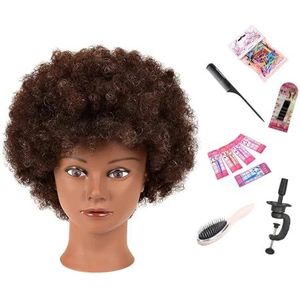 Afro Mannequin Hoofd 100% Echt Haar Trainingshoofd Styling Vlecht Poppenhoofd for het Oefenen van Cornrows en Vlechten 6 inch(SetD)