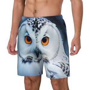 Yyoretp Heren Snowy Uil Eyes Print Hawaiiaanse zwembroek sneldrogende strandshorts met mesh voering en zakken, Zwart, M